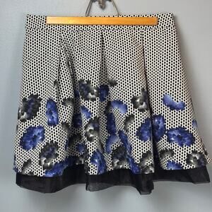 Express Floral Dot Full Circle Mini Skirt Blue Black Skater Whimsygoth Size 12
